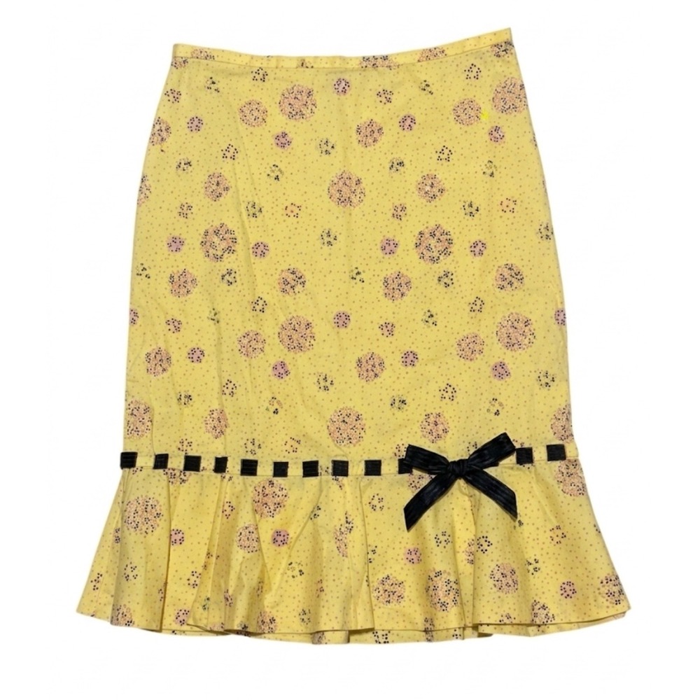 Tocca Yellow Floral Cotton Ruffle Hem Skirt Bow Sz2 Cottagecore coquette prairie